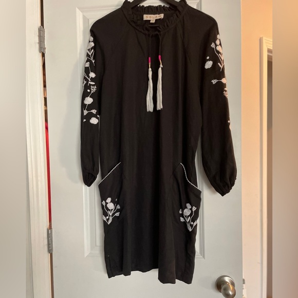 Dolan at Anthropologie Shift Dress Black White SizeM Embroidered Baggy Bohemian - Picture 2 of 14